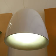 Modern polyester pendant light which can become the centerpiece of a room.